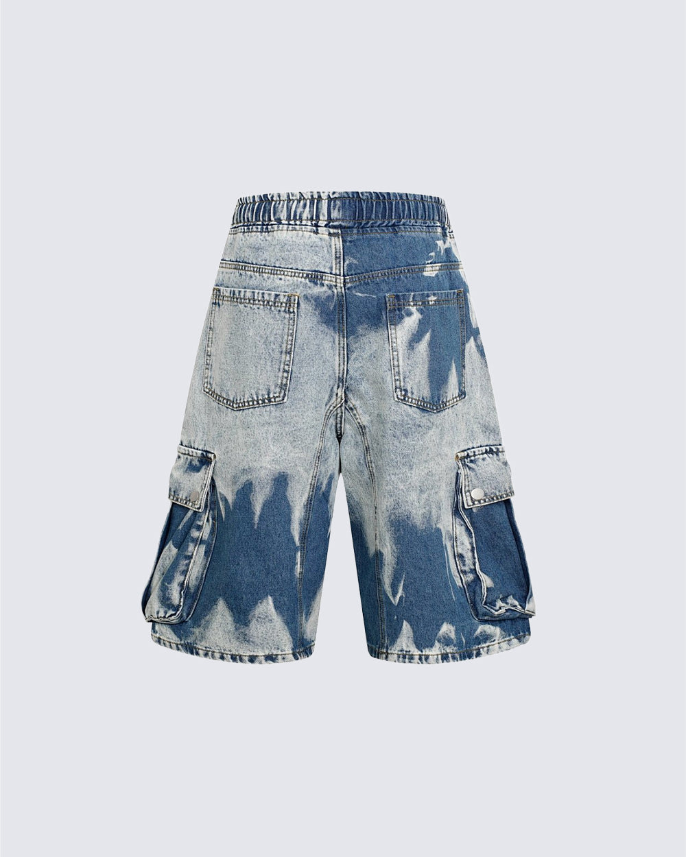 GRYFT Utility Dark-Wash Drawstring Cargo Wide Denim Shorts