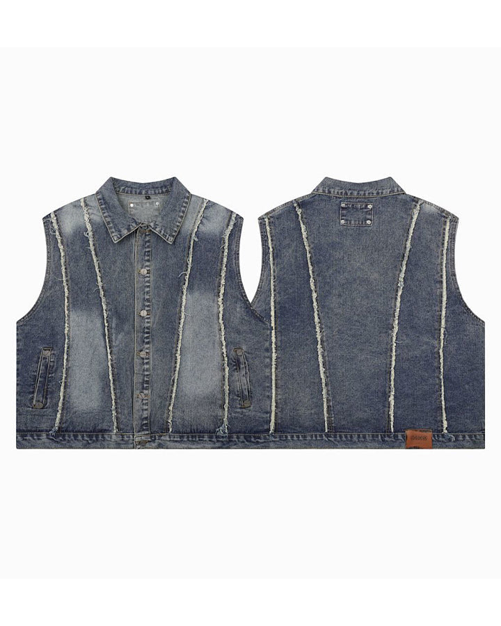 Dark Washed Button Pocket Sleeveless New Denim Vest