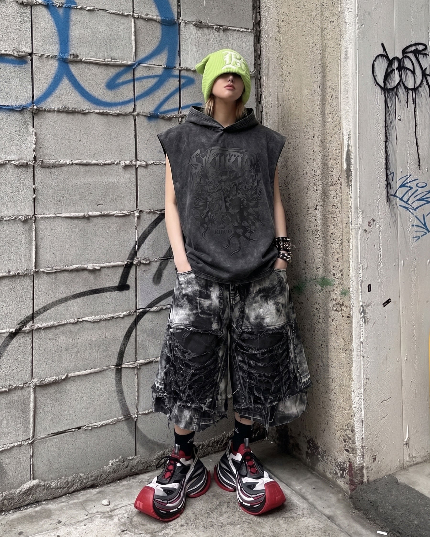 GRYFT-New Washed Hooded Sleeveless Top