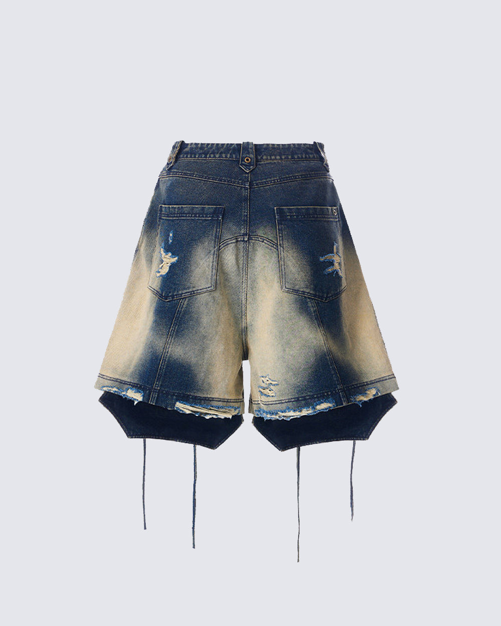 Distressed Lace-Up Washed Denim Shorts New
