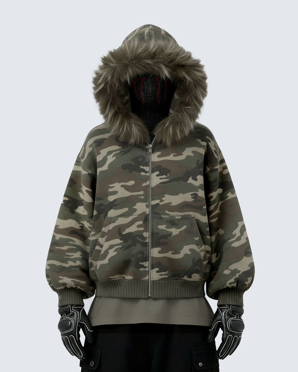 Camouflage Fur Collar Cotton Jacket