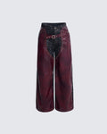 Burgundy and Black Studded Leather Pants