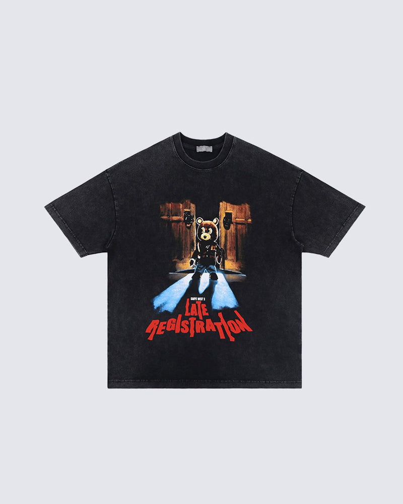 Dropout Bear Print Vintage Short Sleeve T-shirt