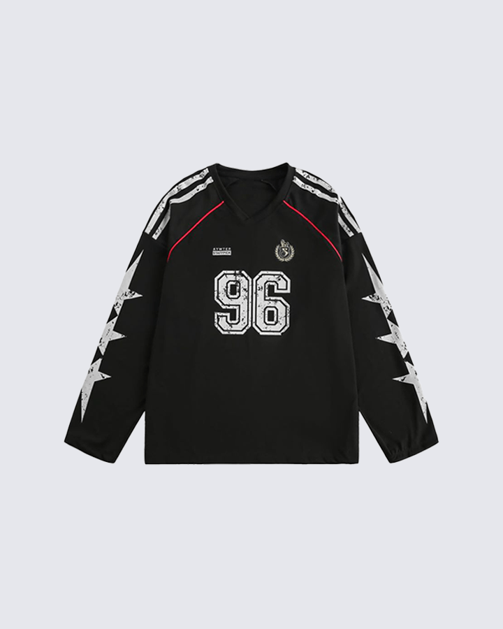 Vintage 96 Print Long Sleeve Streetwear Jersey