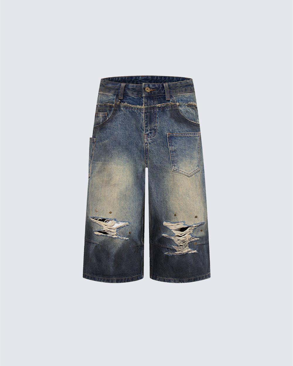Vintage Distressed Washed Denim Cropped Shorts