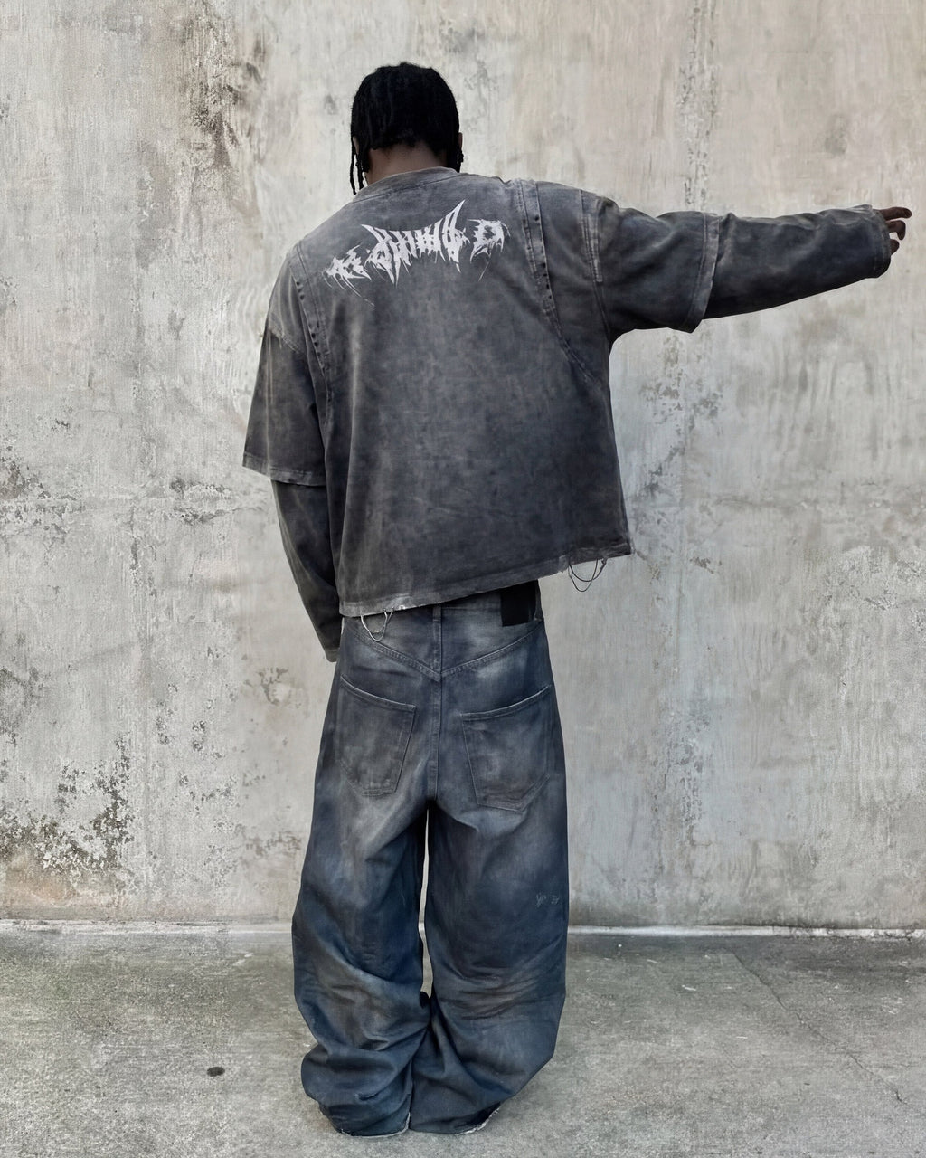 GRYFT-Vintage Washed Layered Long-T-Shirt