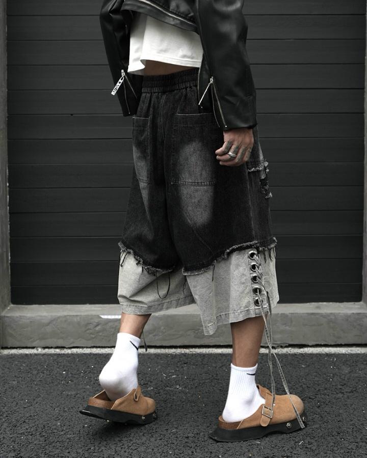 GRYFT High-Street Wasteland-Style Hip-Hop Color-Block Cropped Pants