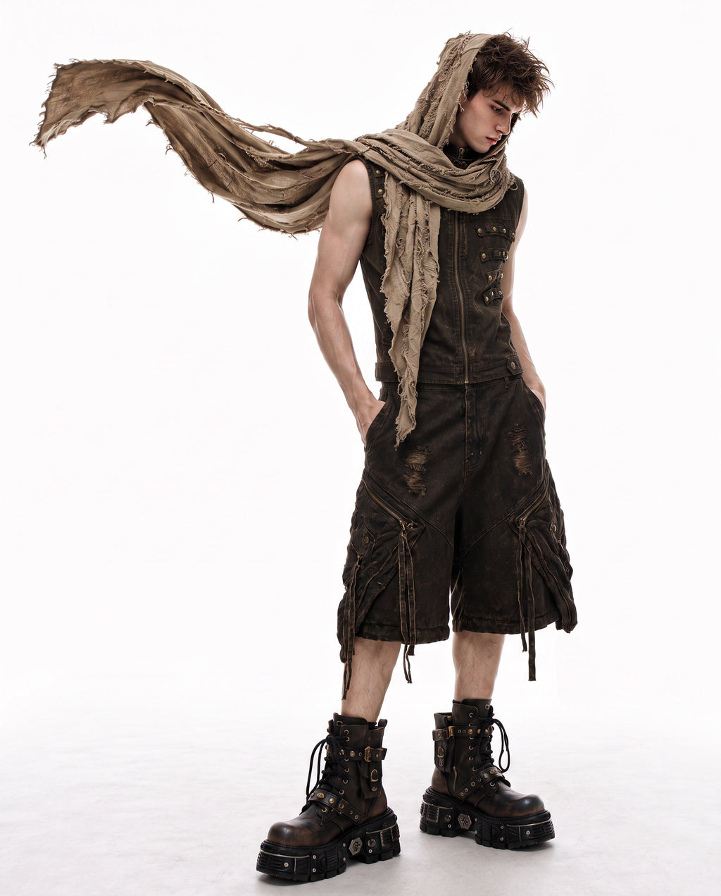 GRYFT Retro-Style Distressed Metal-Rivet Versatile Vest