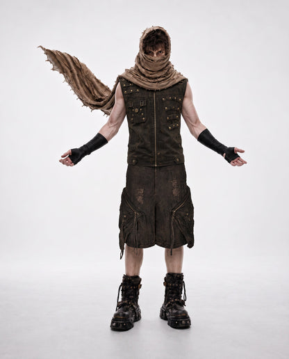 GRYFT Retro-Style Distressed Metal-Rivet Versatile Vest