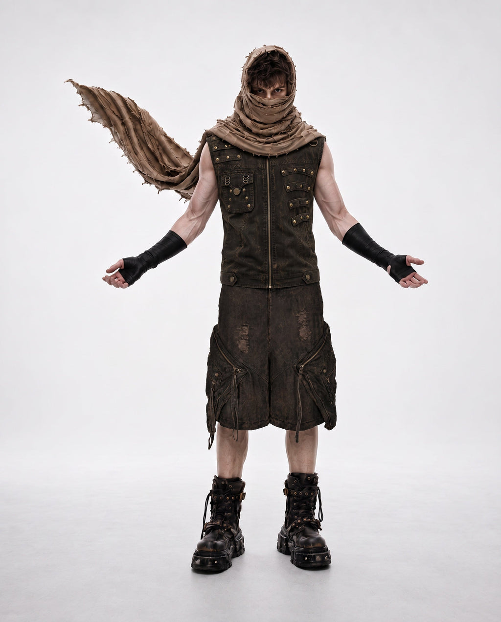 GRYFT Retro-Style Distressed Metal-Rivet Versatile Vest