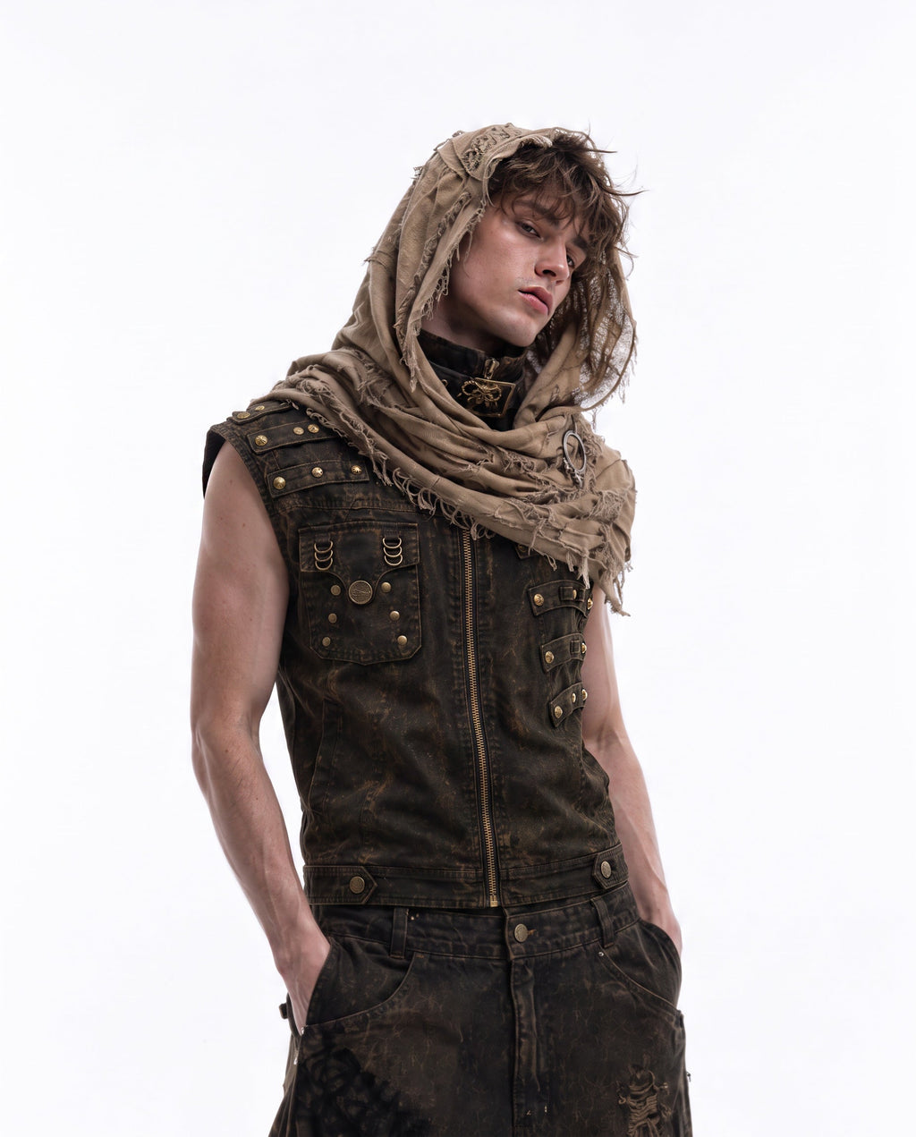 GRYFT Retro-Style Distressed Metal-Rivet Versatile Vest