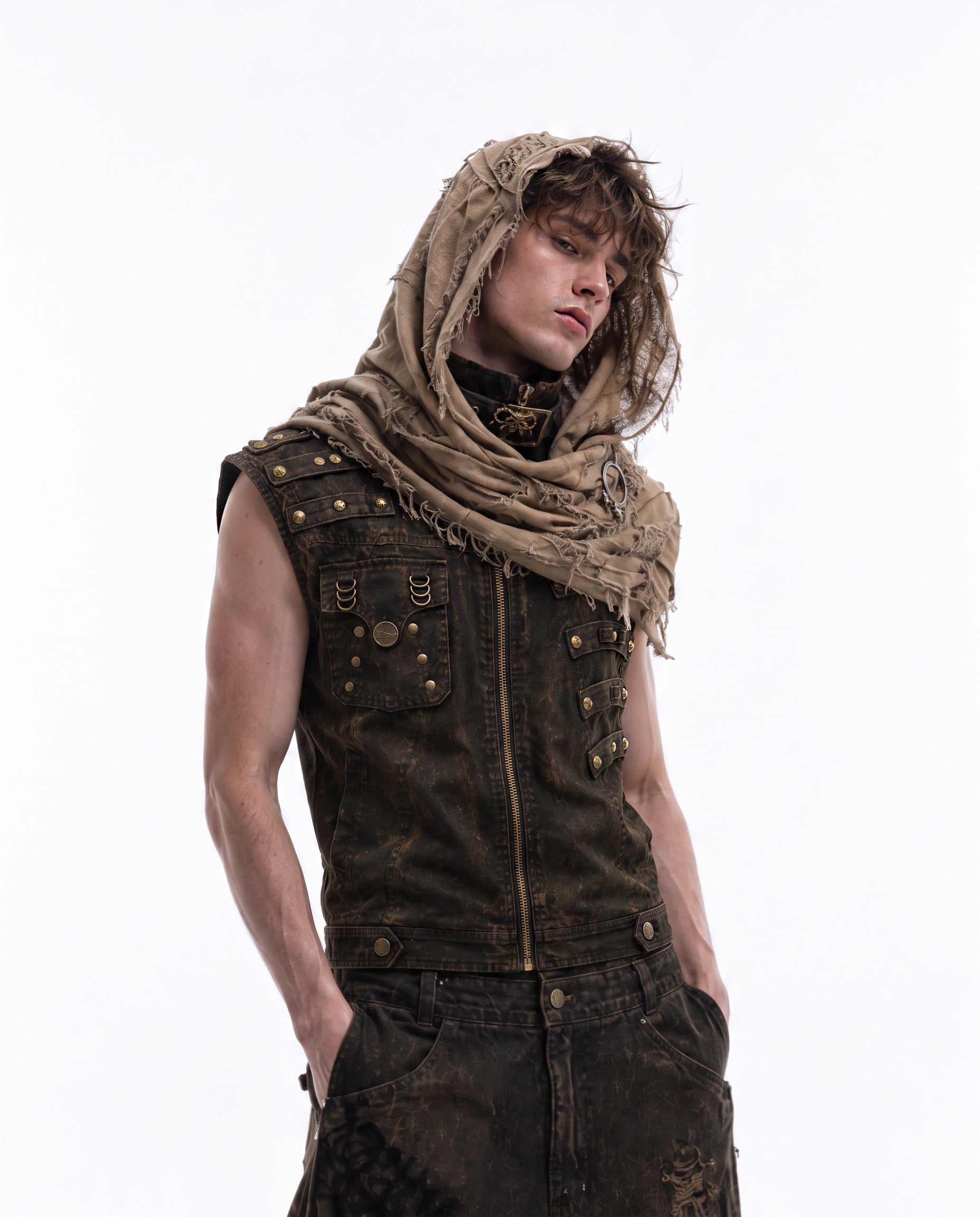 GRYFT Retro-Style Distressed Metal-Rivet Versatile Vest