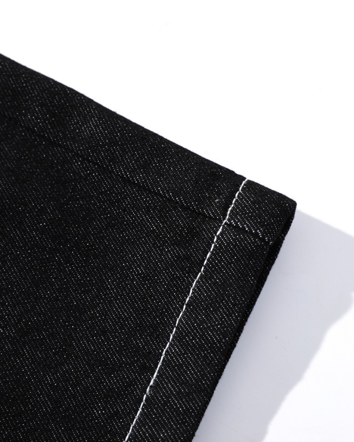 Contrast Stitching Wide-Leg Denim Shorts