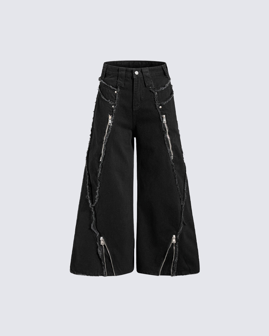 GRYFT American Streetwear Frayed Fringe Panel Jeans