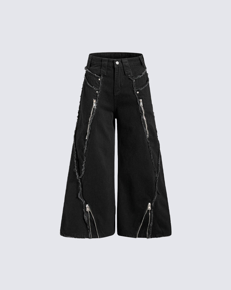 GRYFT American Streetwear Frayed Fringe Panel Jeans