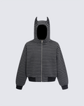 Devil-Horn Striped Hooded Jacket