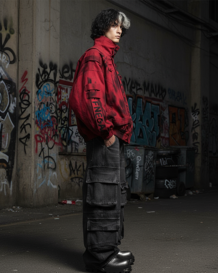 Graffiti Print Oversized Red Jacket