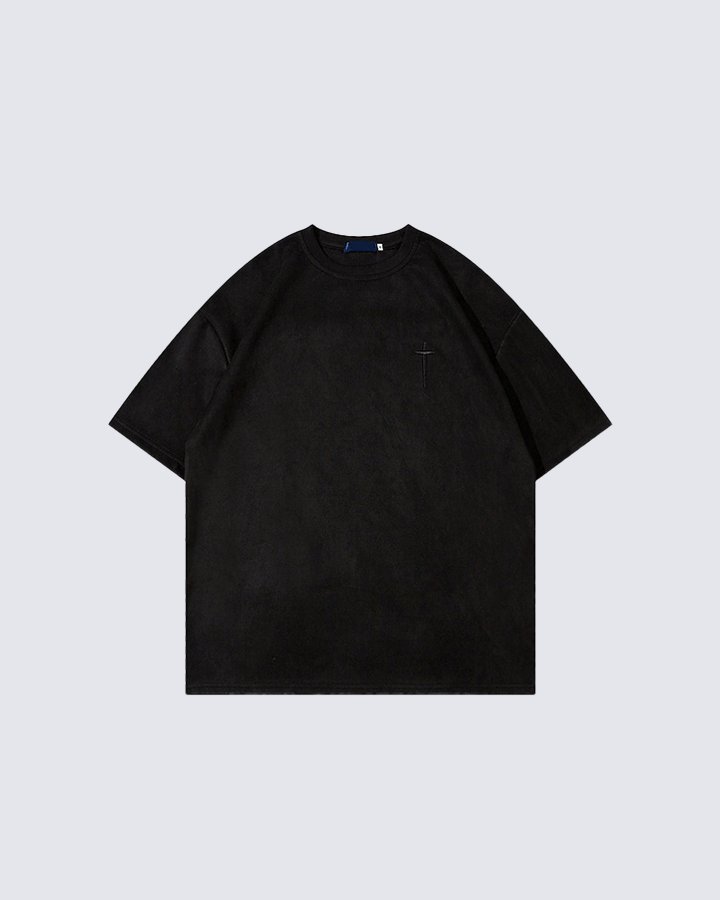 Minimalist Cross Embroidery T-shirt – Street-Inspired Casual Wear