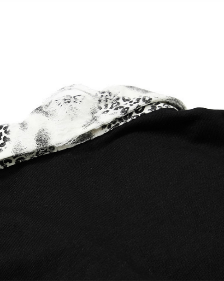 American Retro Leopard Print Metallic Stud Letter T-Shirt
