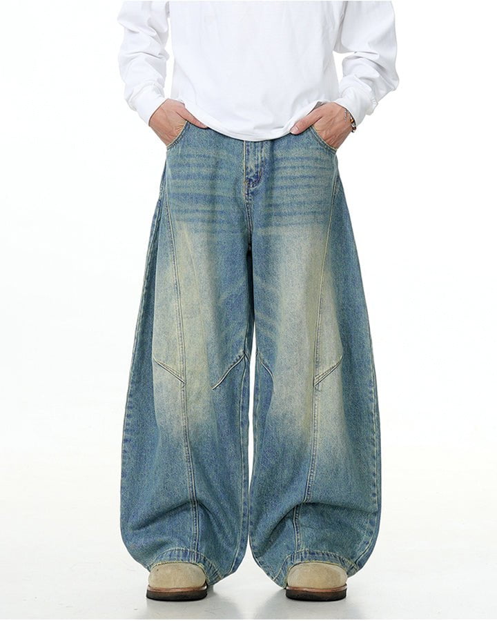 Washed Scimitar Design Jeans