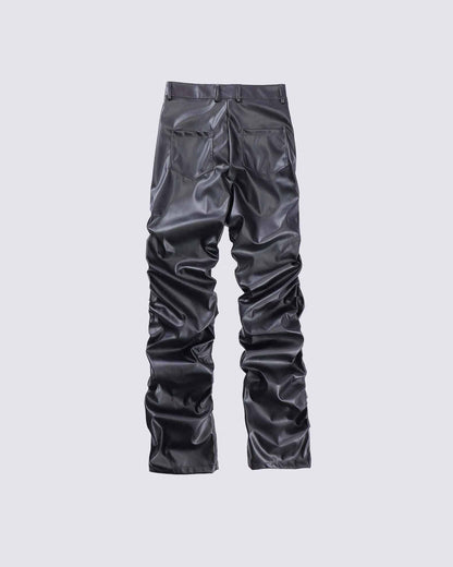 Pleated Pu Jeans