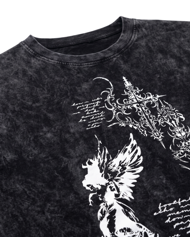 Grunge Angel & Script Graphic T-Shirt