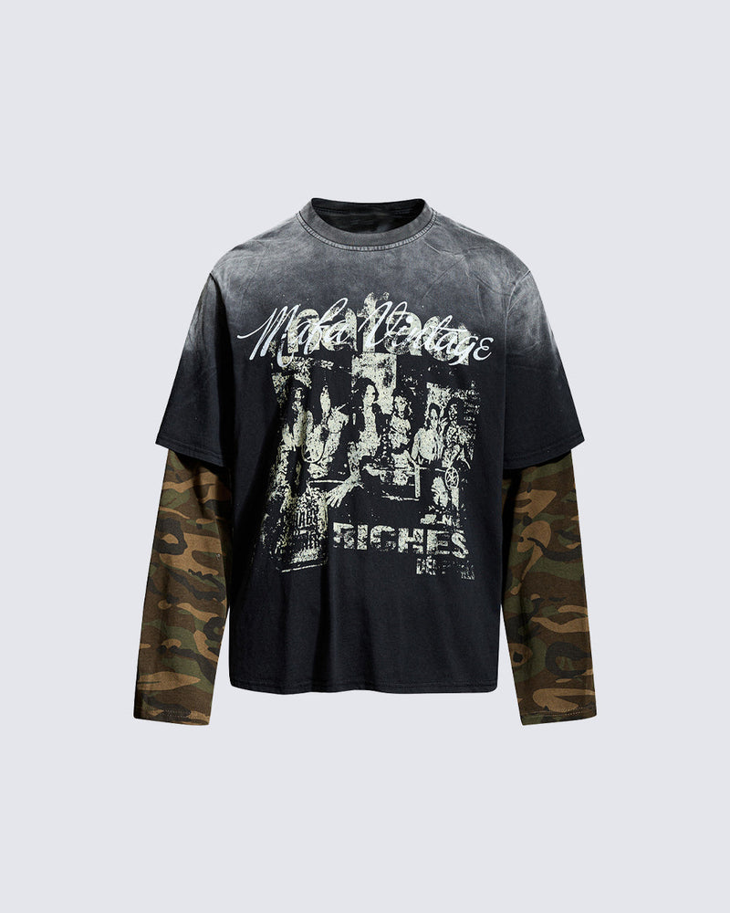 GRYFT Distressed Camo Layered Graphic T-Shirt