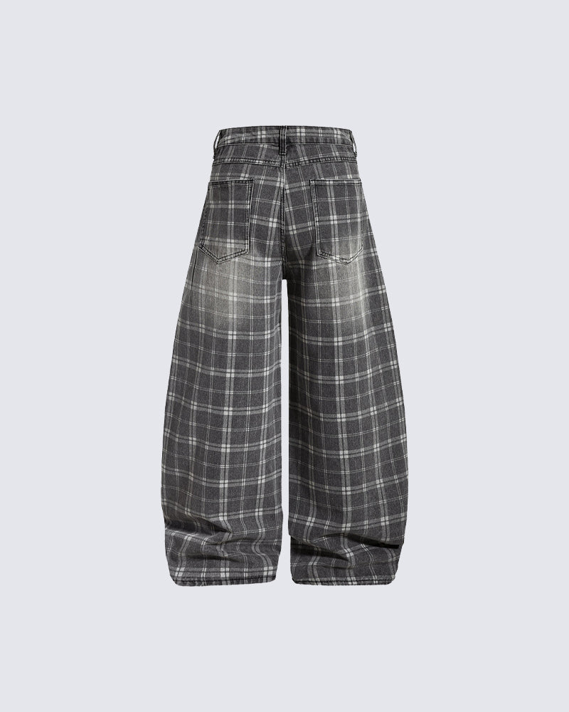 Retro Plaid Wide-Leg Casual Pants