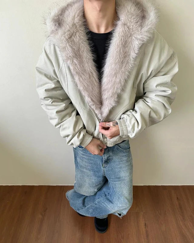 Camouflage Cargo Pants with Fur-Collar Jacket