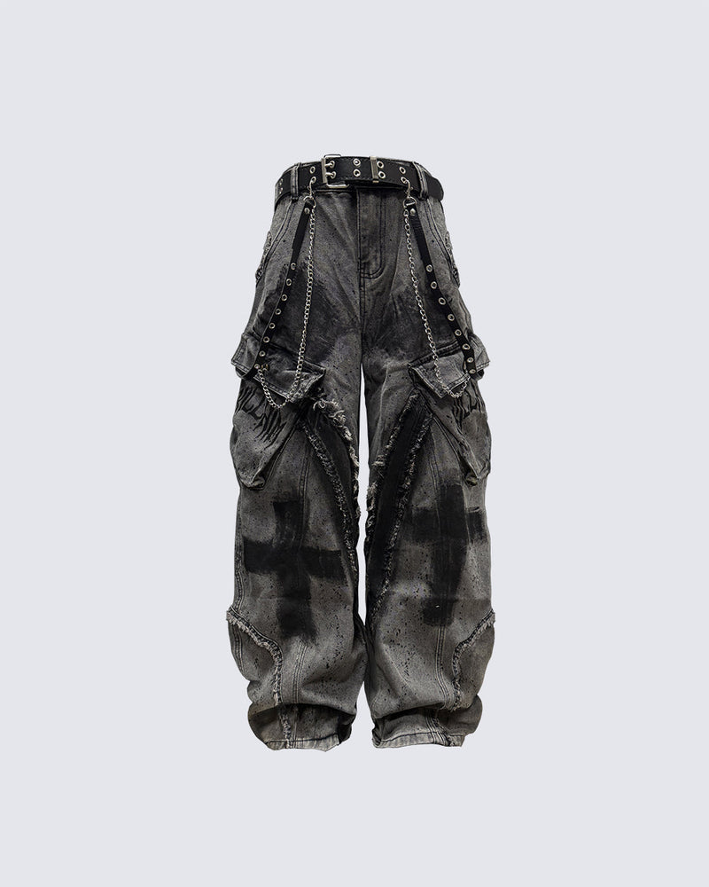 Paint-Splattered Distressed Wide-Leg Jeans