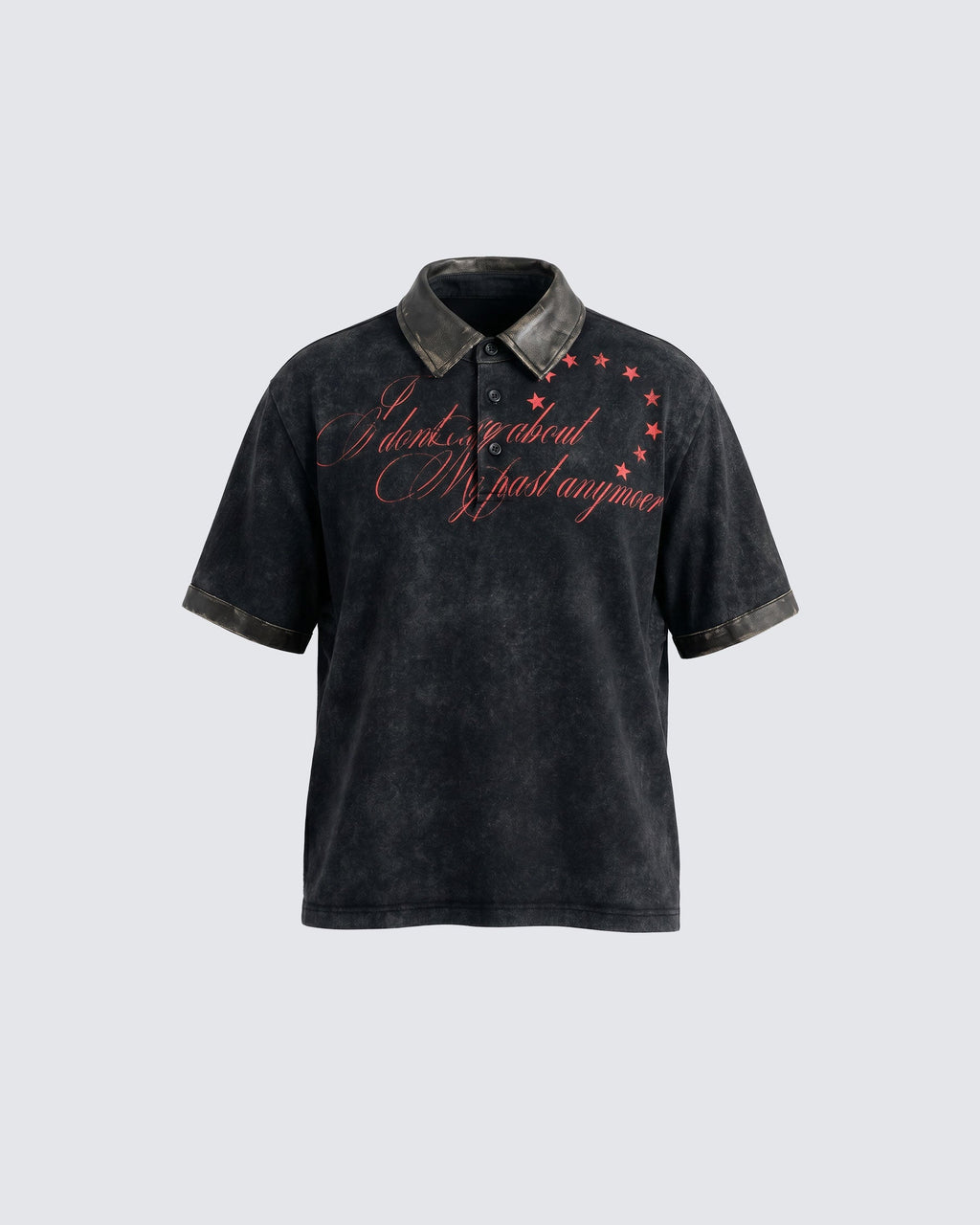 GRYFT -New Vintage Washed Letter Print Polo Shirt