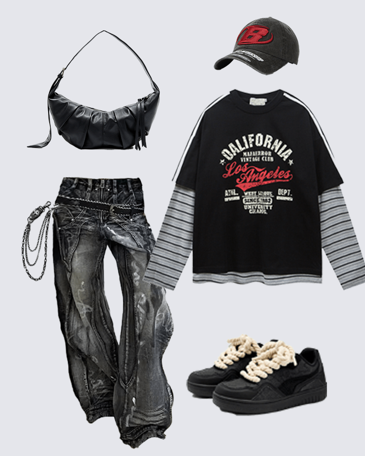 Layered Sleeve Graphic Tee – Vintage Style
