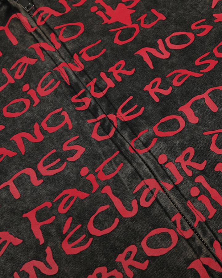 GRYFT Vintage Washed Red Script Zip Hoodie