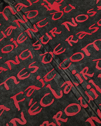 GRYFT Vintage Washed Red Script Zip Hoodie