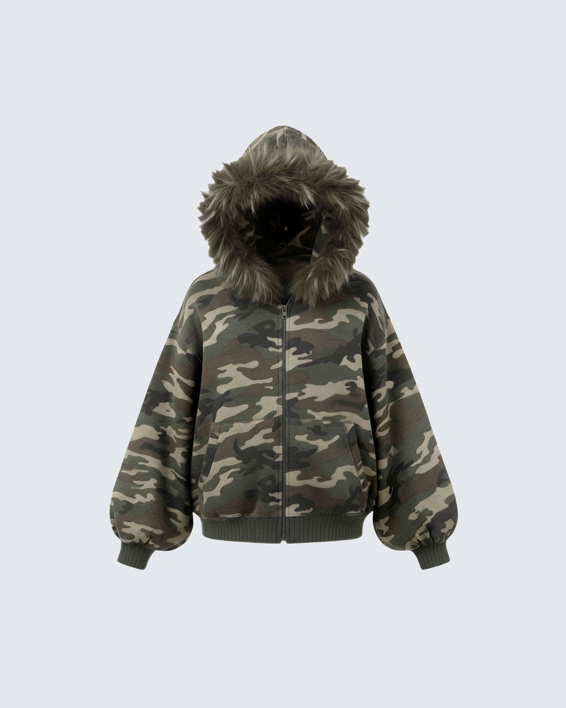 Camouflage Fur Collar Cotton Jacket