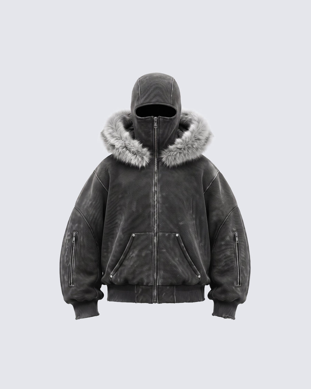 GRYFT Vintage Fur-Trim Balaclava Utility Hoodie