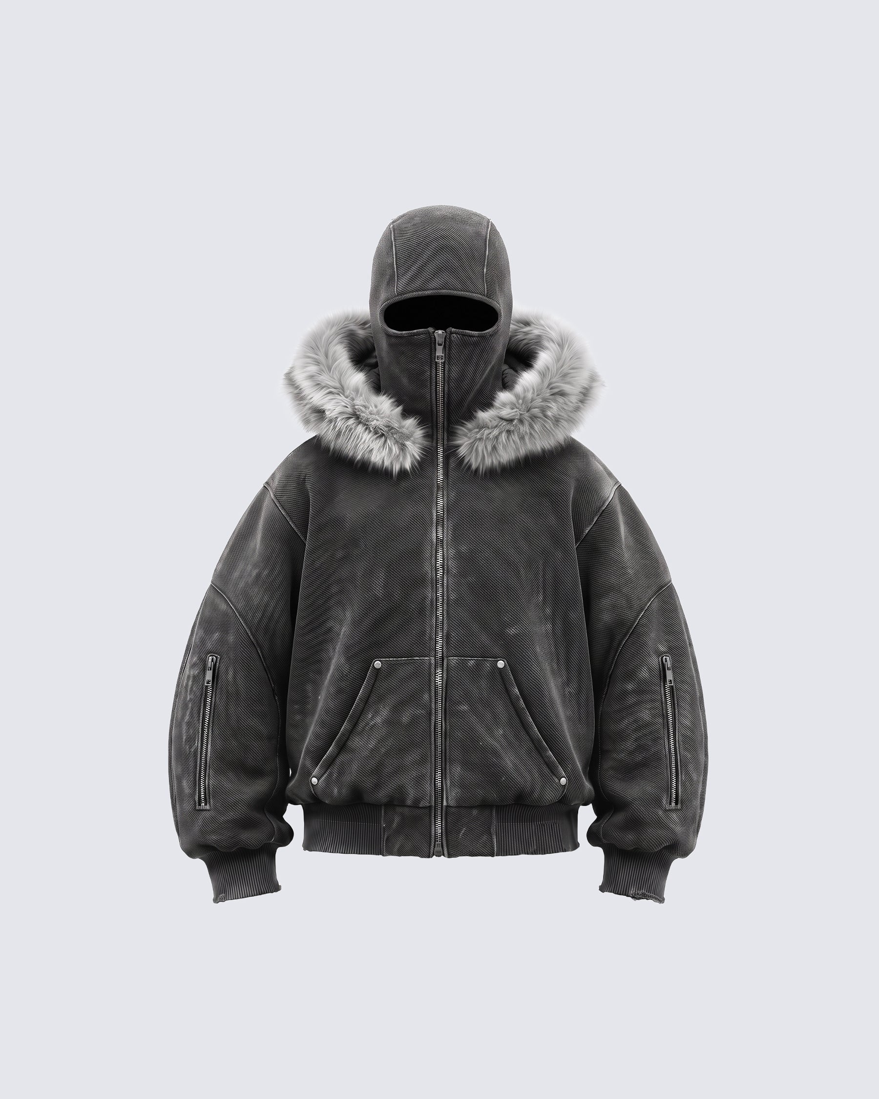 GRYFT Vintage Fur-Trim Balaclava Utility Hoodie