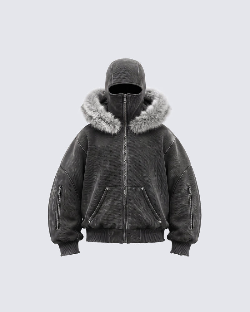 GRYFT Vintage Fur-Trim Balaclava Utility Hoodie