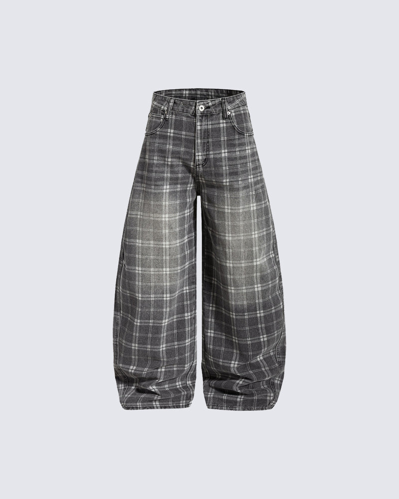 Retro Plaid Wide-Leg Casual Pants