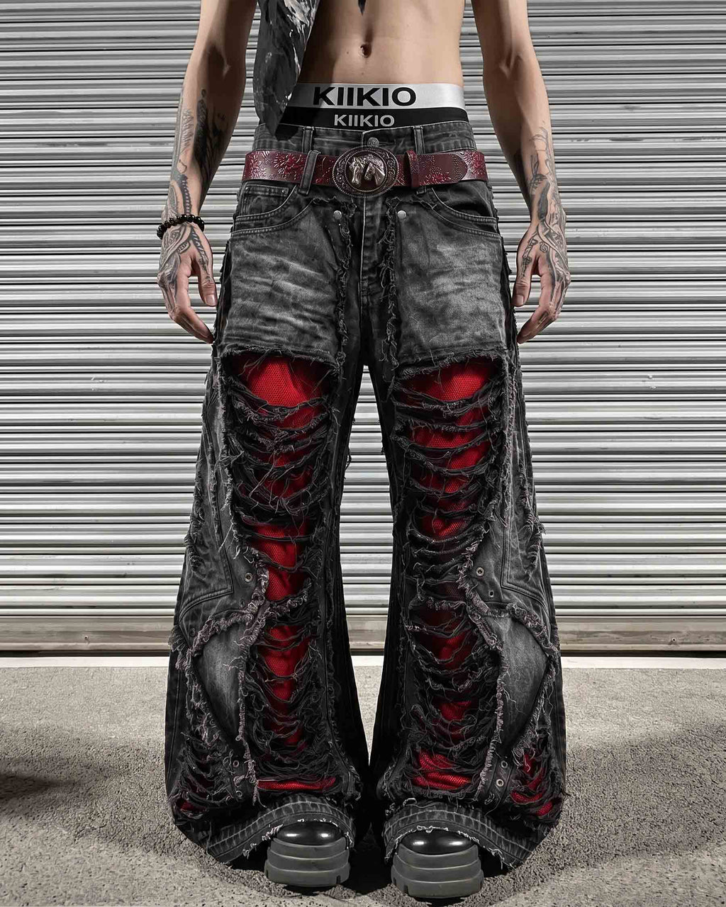 GRYFT RED RUST Series | Distressed Wide Leg Jeans