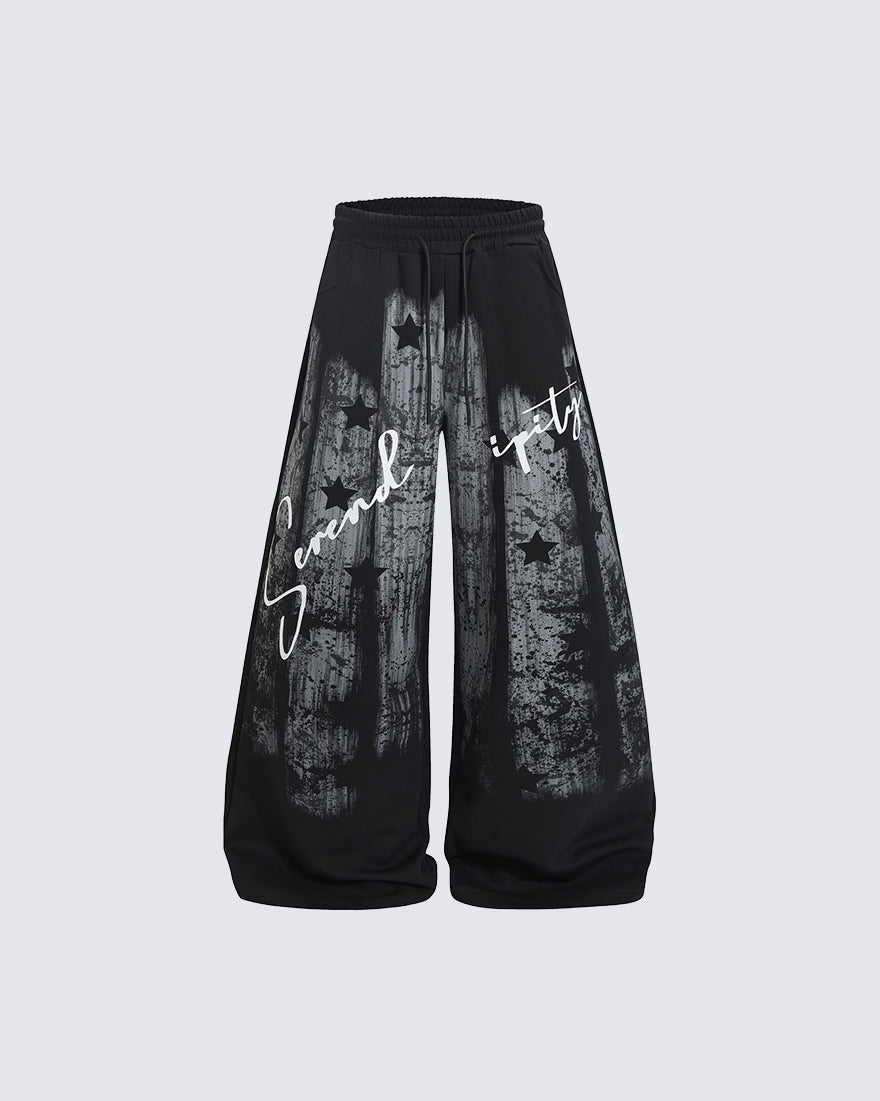 GRYFT Graffiti Printed Wide Leg Casual Pants