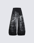 GRYFT Graffiti Printed Wide Leg Casual Pants