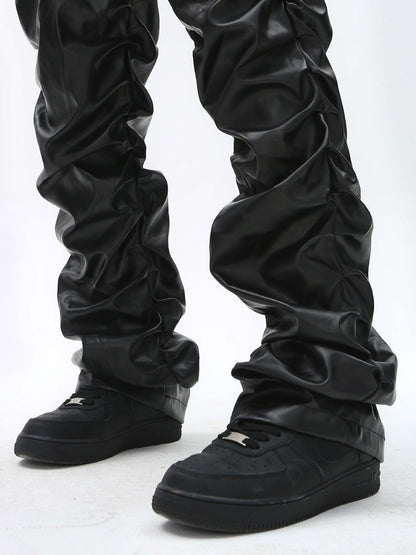 Pleated Pu Jeans