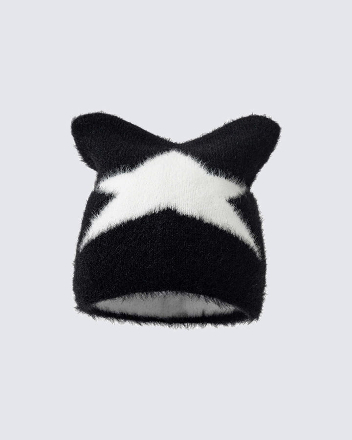 Star Pattern Cat Ears Knit Hat