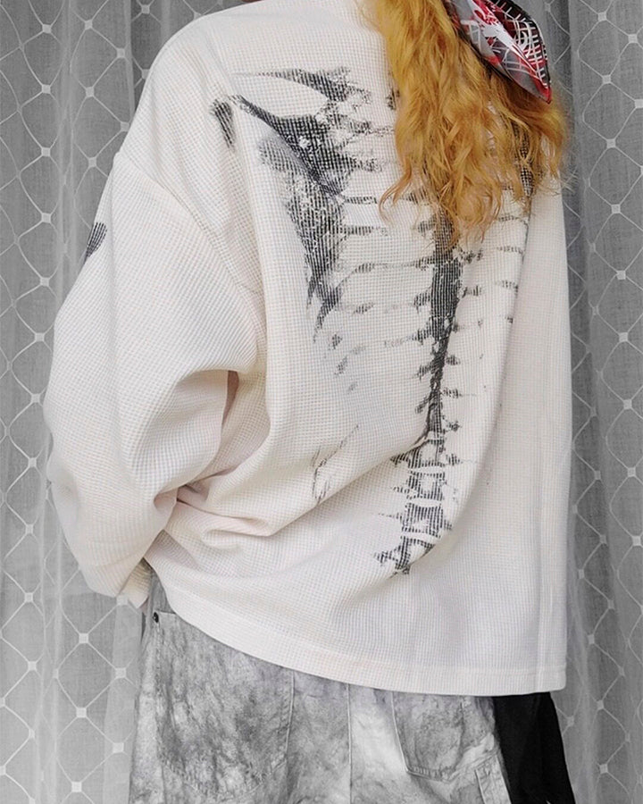 GRYFT Skull Print Waffle Long Sleeve T-Shirt
