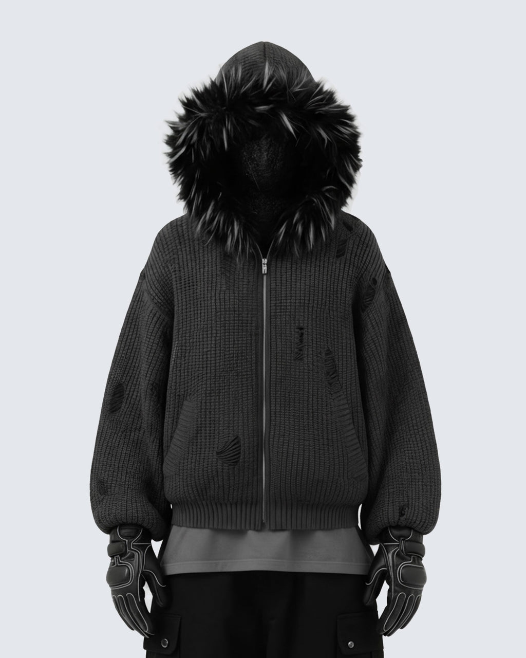 GRYFT Destroyed Knitted Sweater Plush Coat