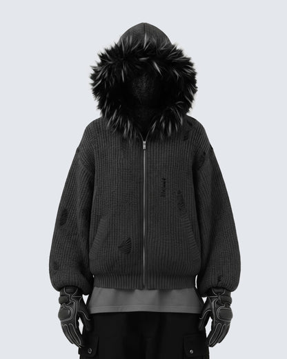 GRYFT Destroyed Knitted Sweater Plush Coat
