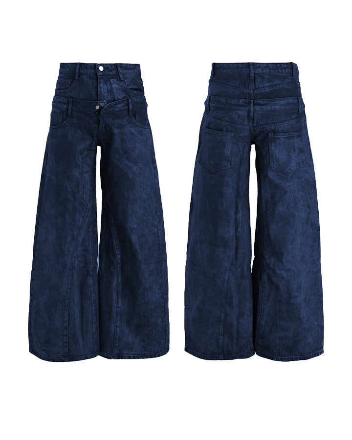 New Red Acid Wash Gothic Wide Leg Jeans