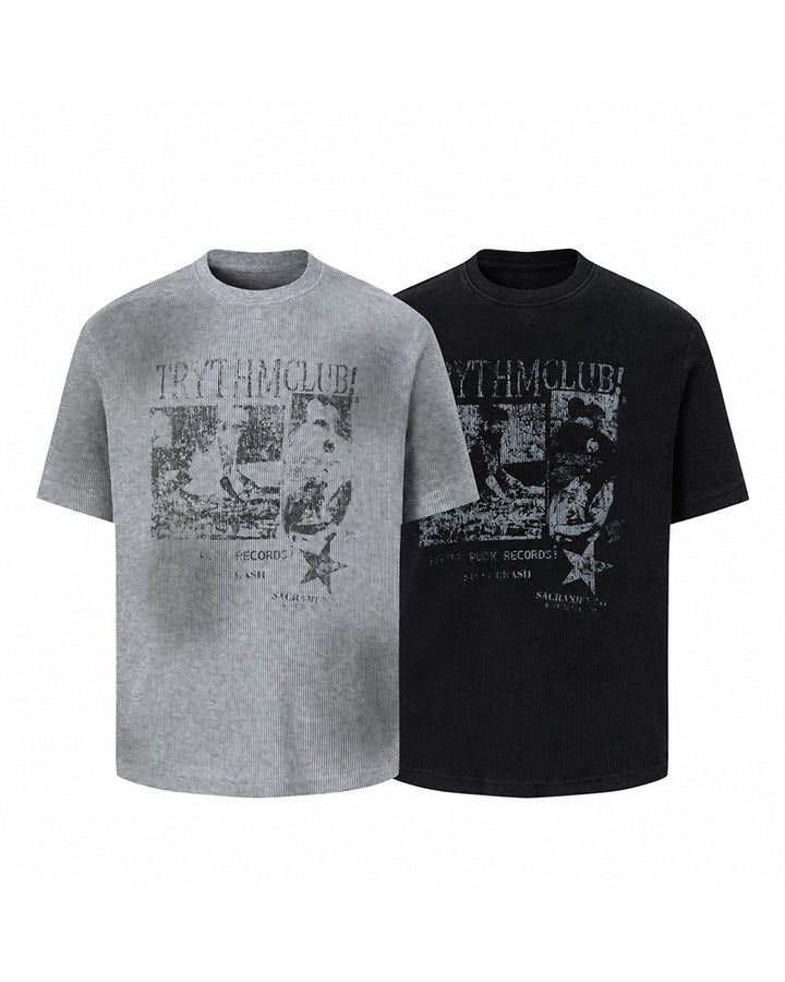 Waffle New Texture Vintage Washed Short T-Shirt