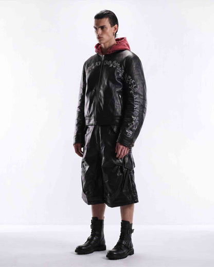 GRYFT RED RUST Series | Vintage Leather Hooded Bomber Jacket